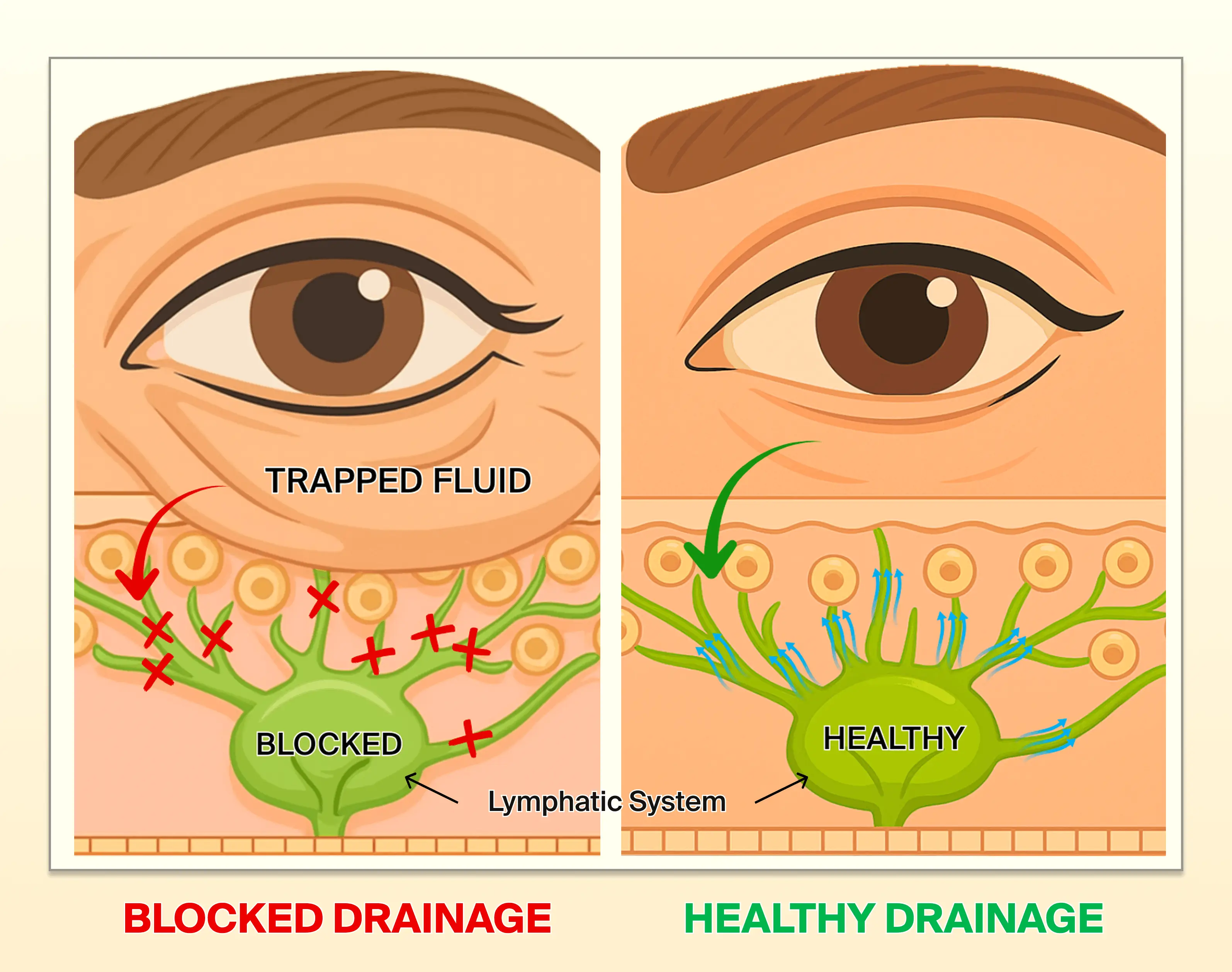 Healthy lymphatic flow vs. blocked drainage